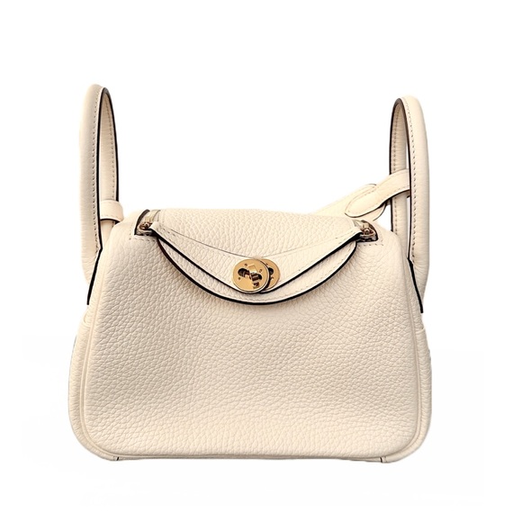 Hermès Nata Taurillon Clemence Mini Lindy 20 Cream Ivory White Gold Hardware GHW - Picture 13 of 16